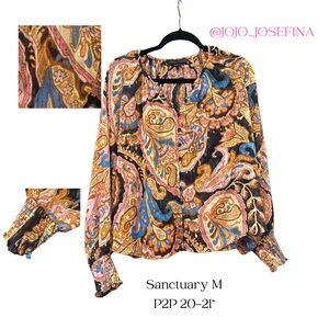 Sanctuary Multicolor Paisley Blouse with Pink, Blue, Gold and Brown